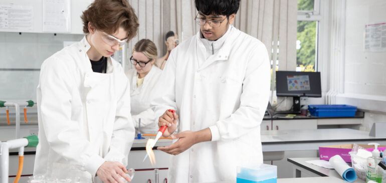 A Level Biology students in science lab