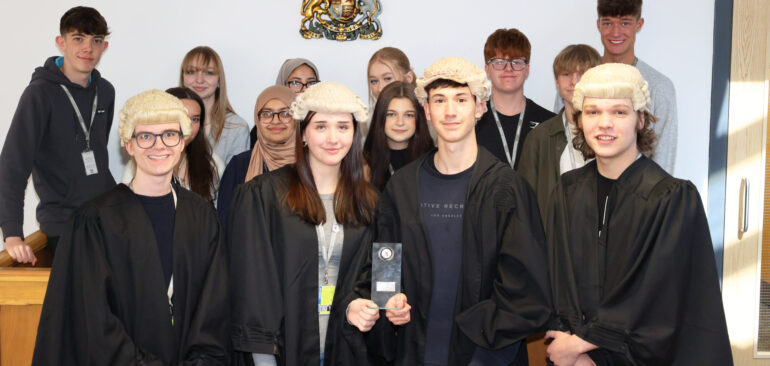 A Level Law Bar Mock Trial students in court room