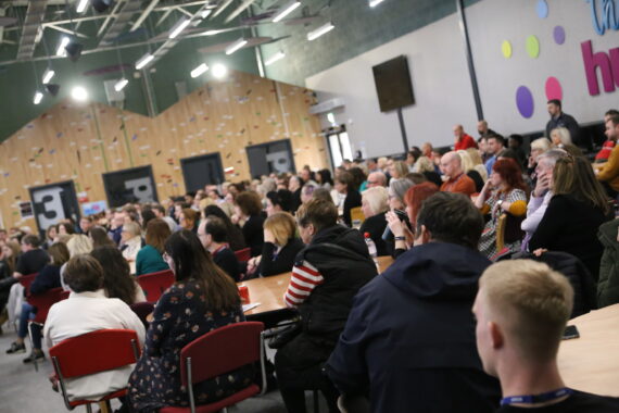Runshaw staff attending a presentation in the Student Hub, engaging with key insights and discussions to enhance student services and campus initiatives.