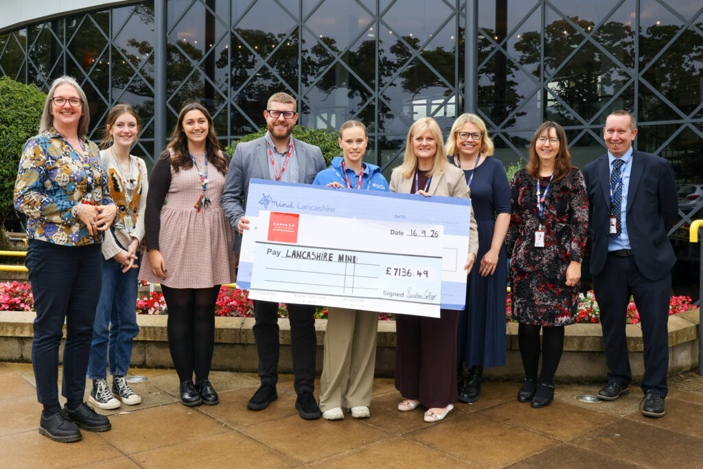 MIND Cheque for Runshaw College Charity £7,000