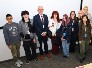 Paul Foster MP speaking to students in M510 Lecture Theatre